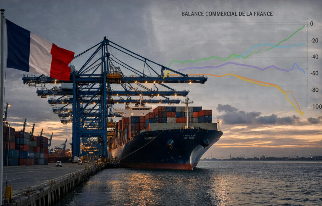 Conteneurs empilés sur un quai portuaire, symbole des échanges du commerce international