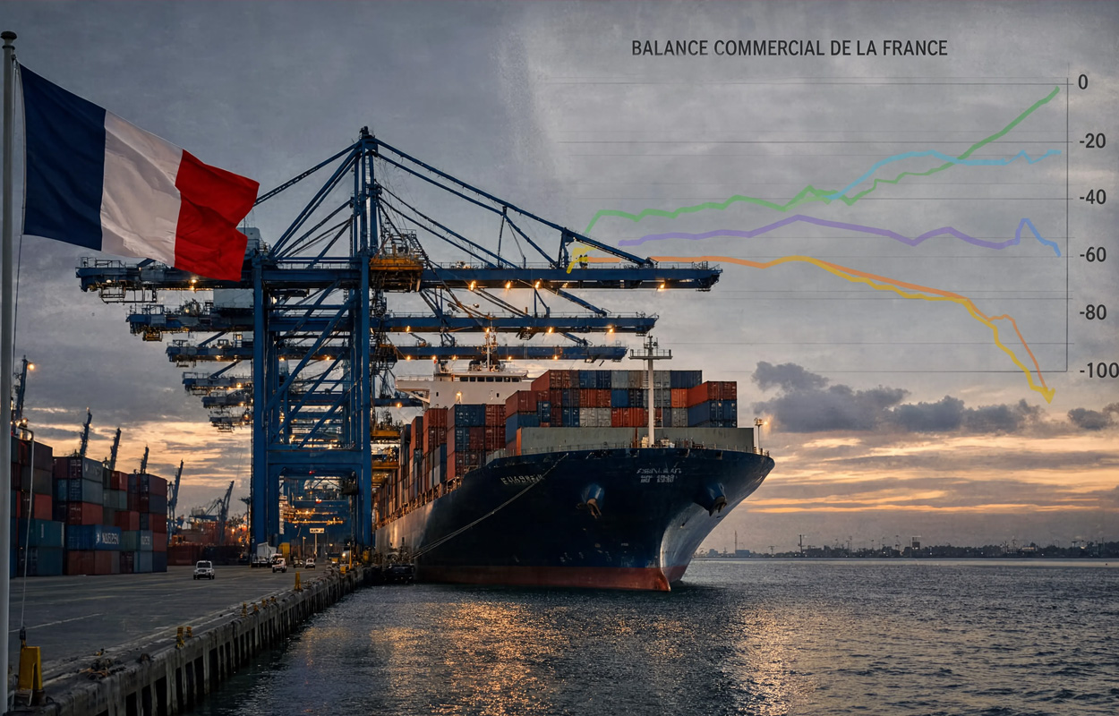 Conteneurs empilés sur un quai portuaire, symbole des échanges du commerce international